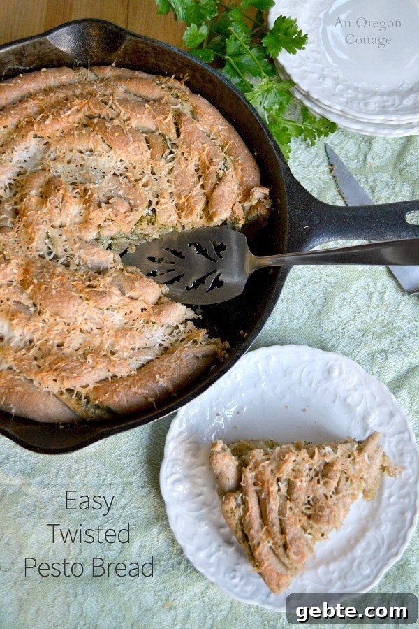 Easy Twisted Pesto Bread made with whole wheat flour