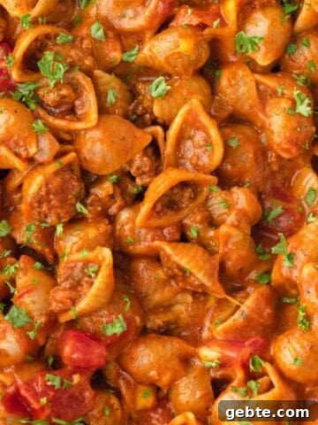 Easy One Pot Cheesy Taco Pasta.