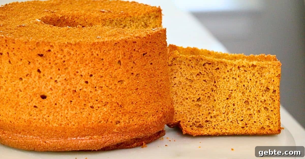 a sliced homemade pumpkin chiffon cake