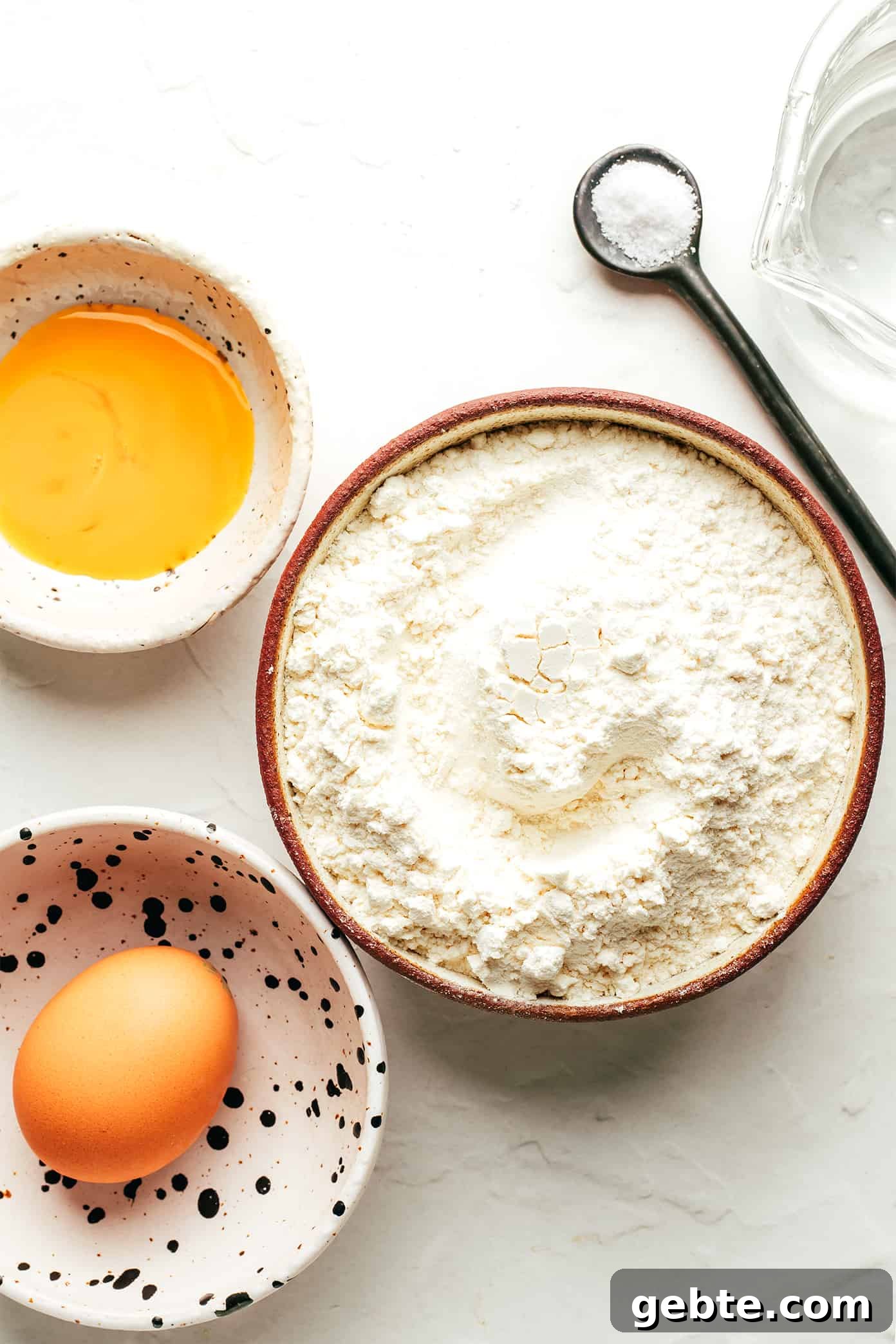 Homemade Egg Noodle Ingredients - flour, egg, water, salt