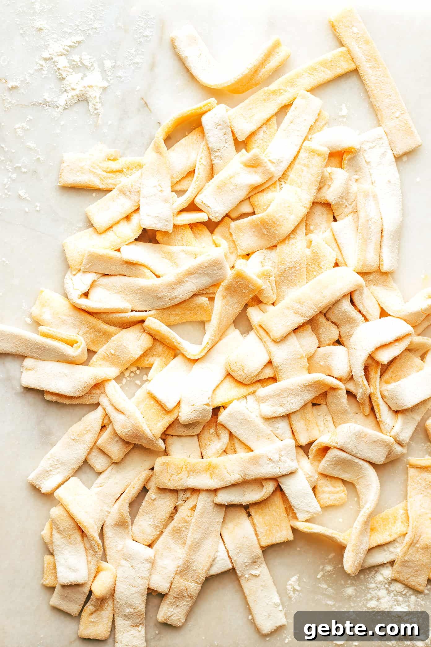 Homemade Egg Noodles on Marble Cutting Board