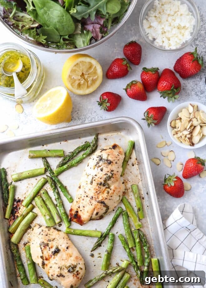 Ingredients for strawberry asparagus salad with chicken 