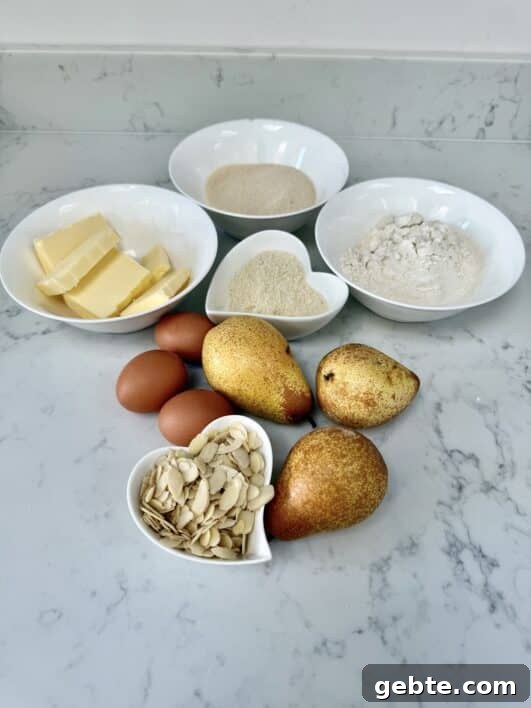 Ingredients laid out for pear cake