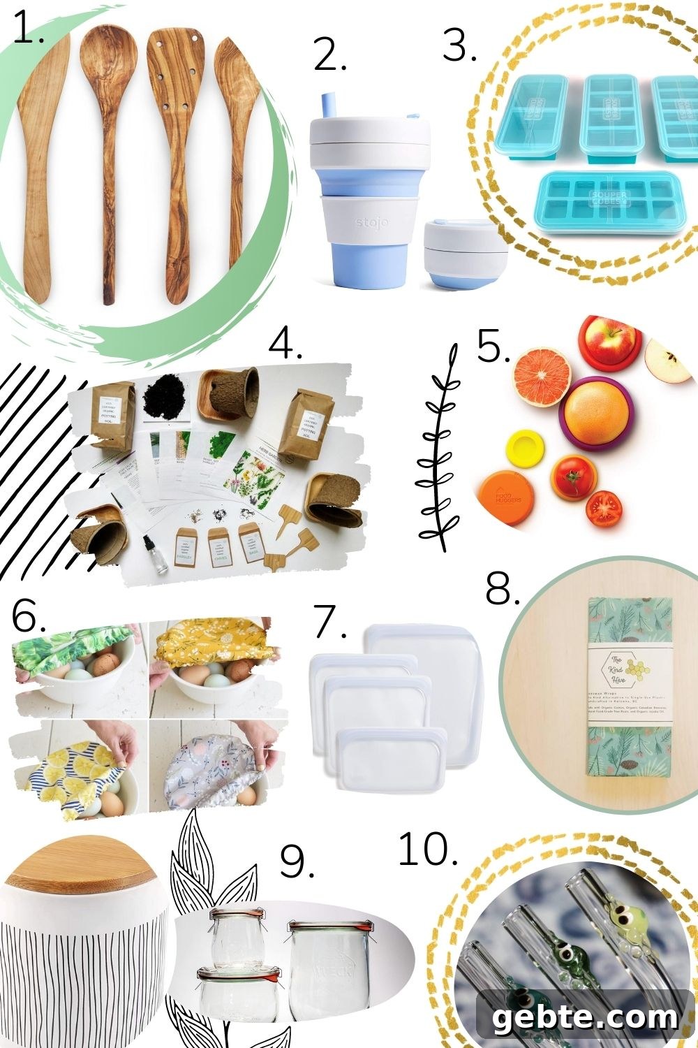 Eco-Friendly Kitchen Gifts for Home Cooks 3 Collage of sustainable eco-friendly kitchen gift ideas.