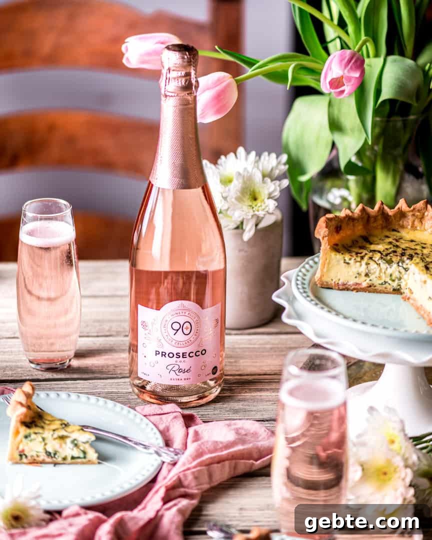 Prosciutto Quiche with Goat Cheese, Spinach and Basil 5 90+ Cellars Prosecco Rosé