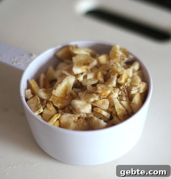 Chopped banana chips in a bowl