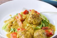 Curry Meatballs over Zucchini Noodles