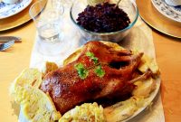 Crispy Roasted Duck with Potato Dumplings and Red Cabbage