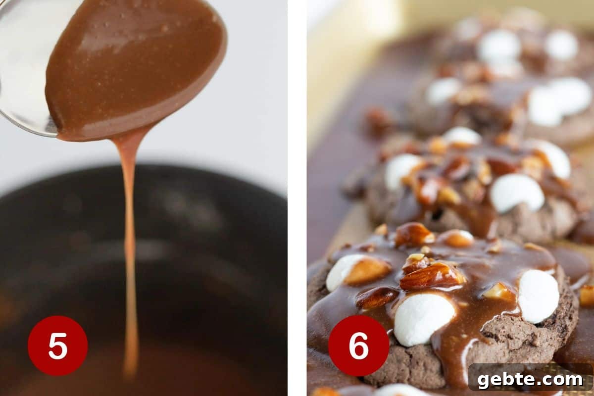 Making the frosting and spooning it over the cookies.