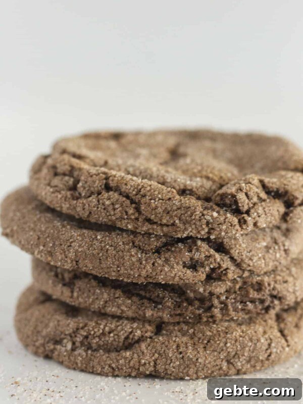 A stack of four Mexican Hot Chocolate Cookies with cinnamon sugar around them.