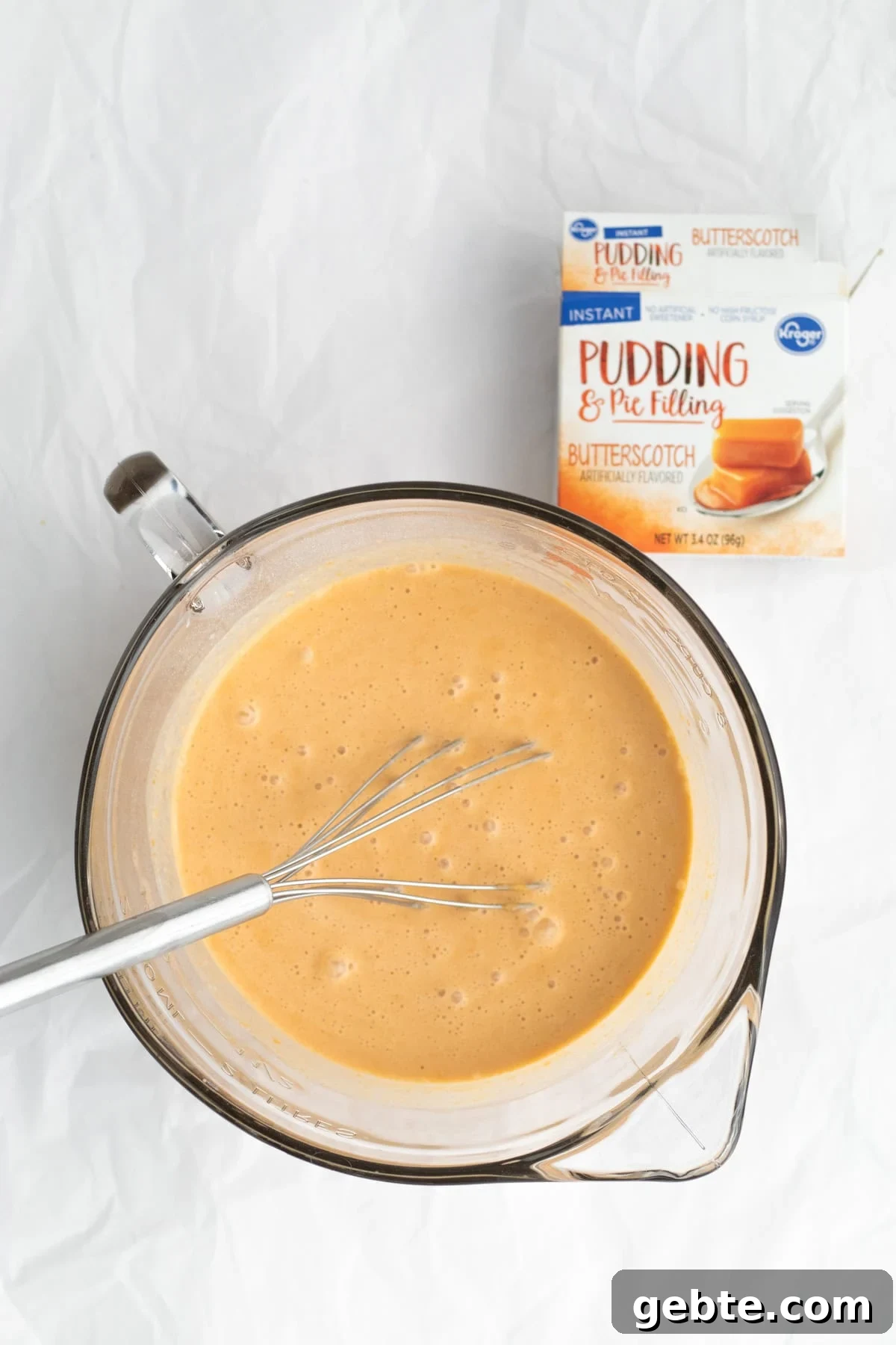 mixing up butterscotch pudding