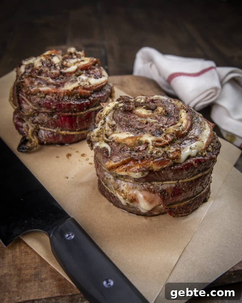 Grilled Skirt Steak Pinwheels with Garlic-Herb Filling 2 Grilled Skirt Steak Pinwheels