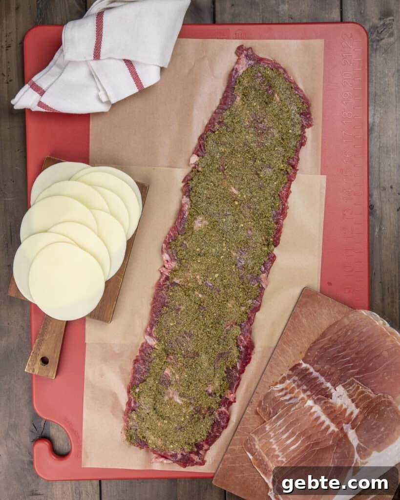 Grilled Skirt Steak Pinwheels with Garlic-Herb Filling 4 Rolling the steak
