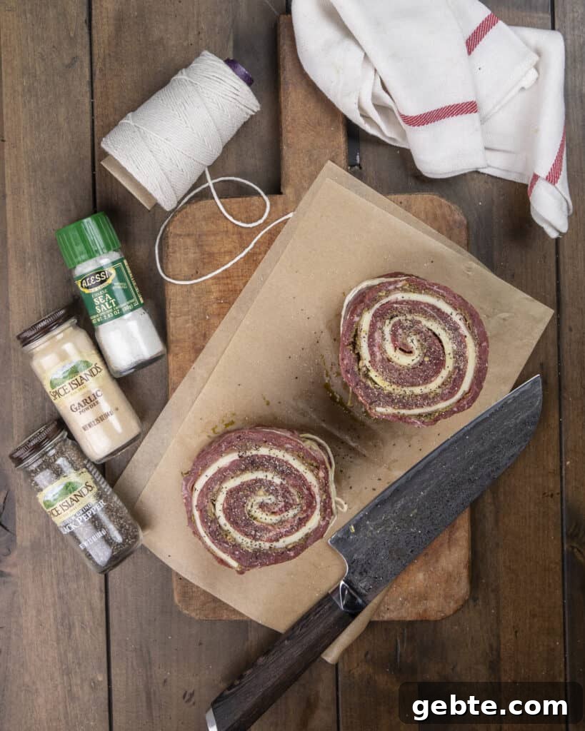 Grilled Skirt Steak Pinwheels with Garlic-Herb Filling 7 Seasoned pinwheels ready to grill