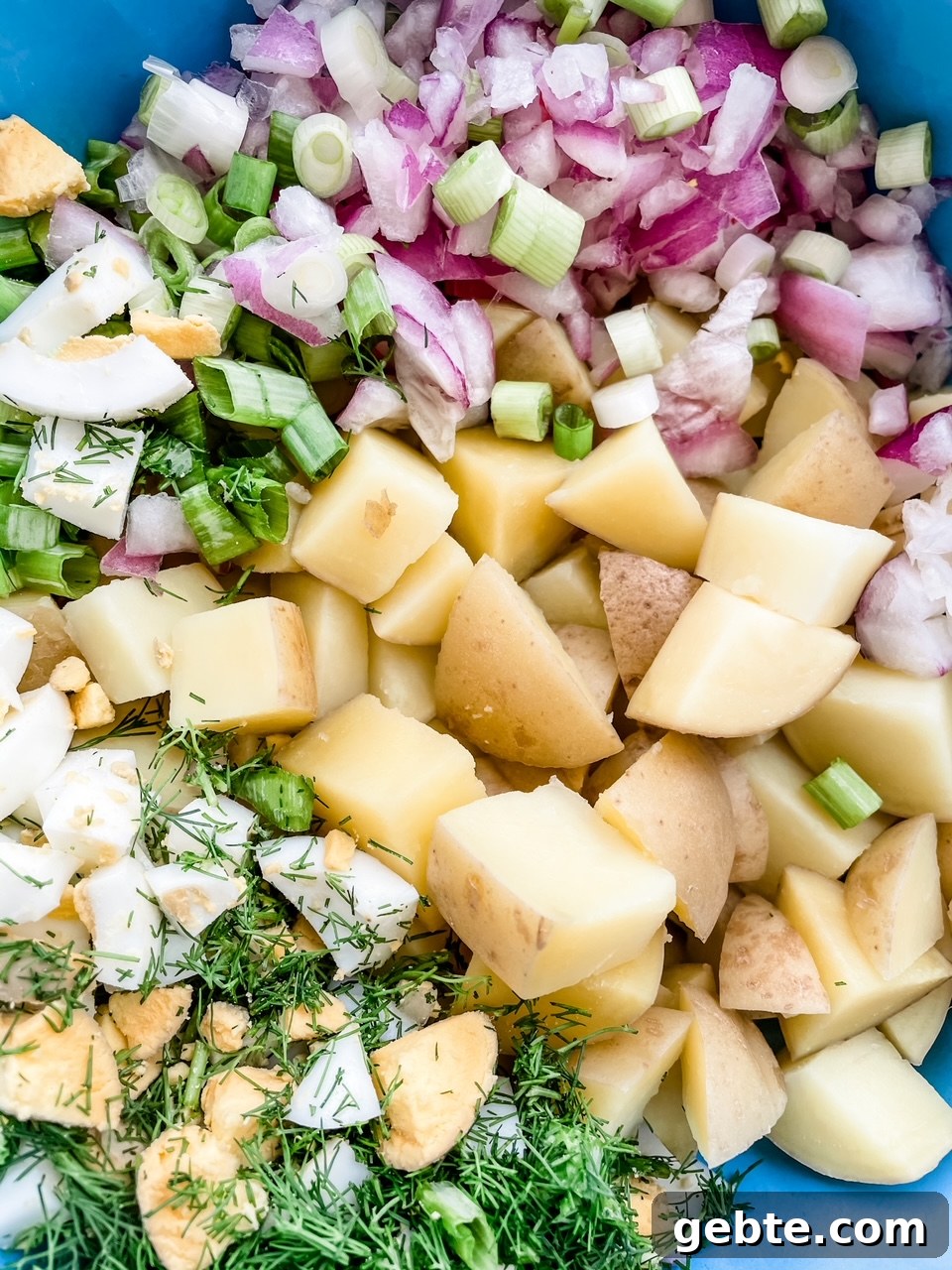The ingredients for the salad, mixed together in a bowl