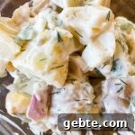 A close up of the yellow potato salad