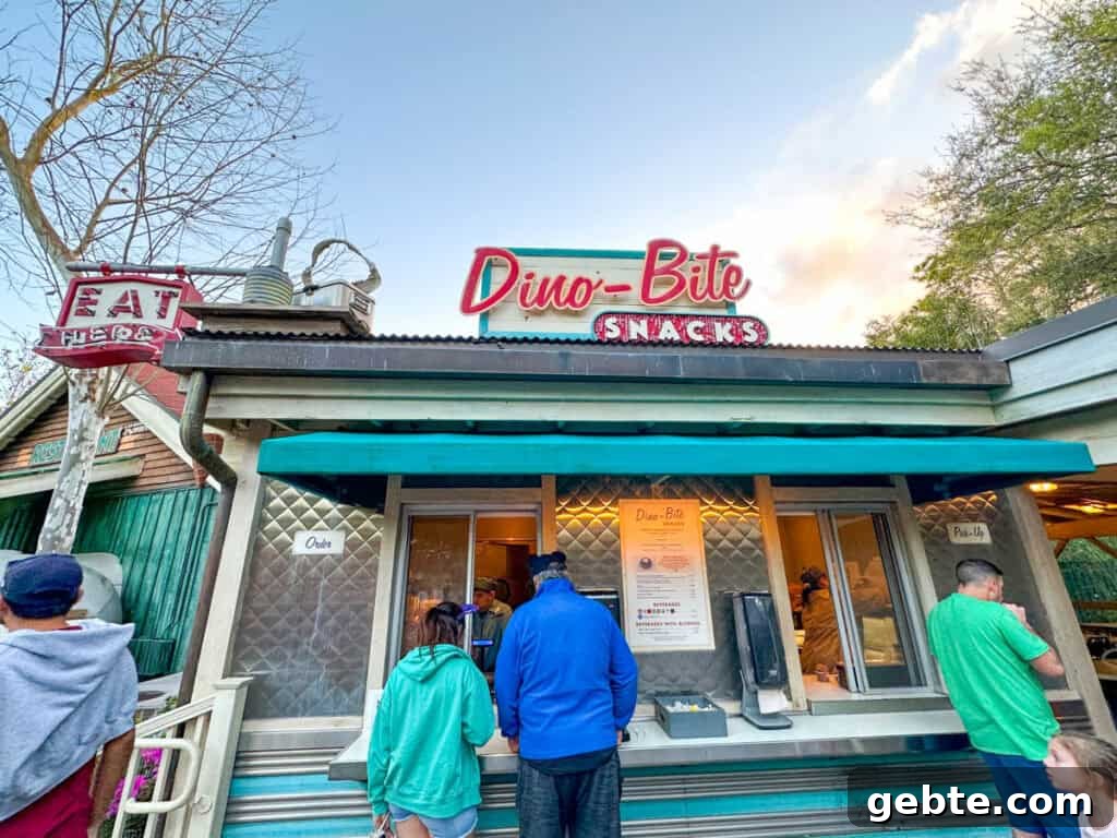Dino-Bite Snacks order and pickup window.
