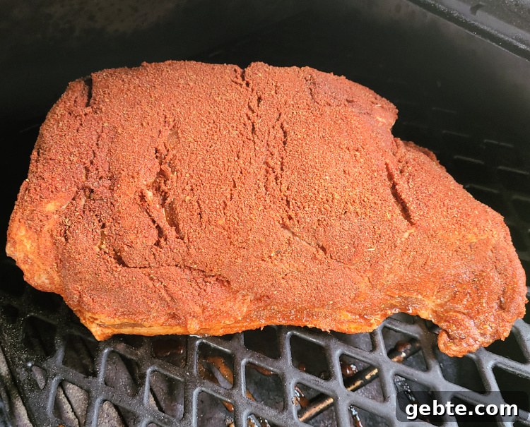 Rubbed pork shoulder on pellet grill