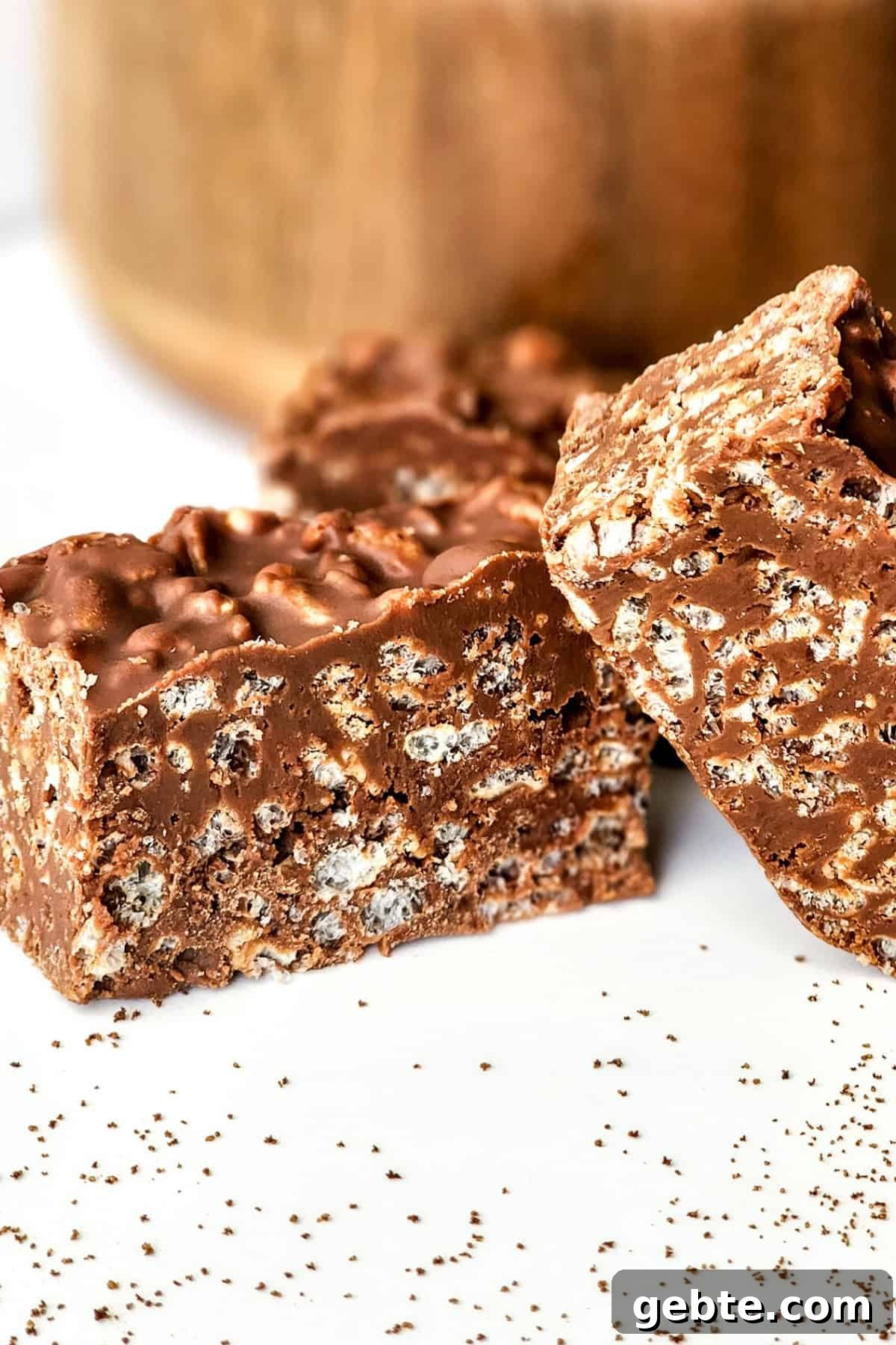 Up close shot showing texture of homemade crunch bars.