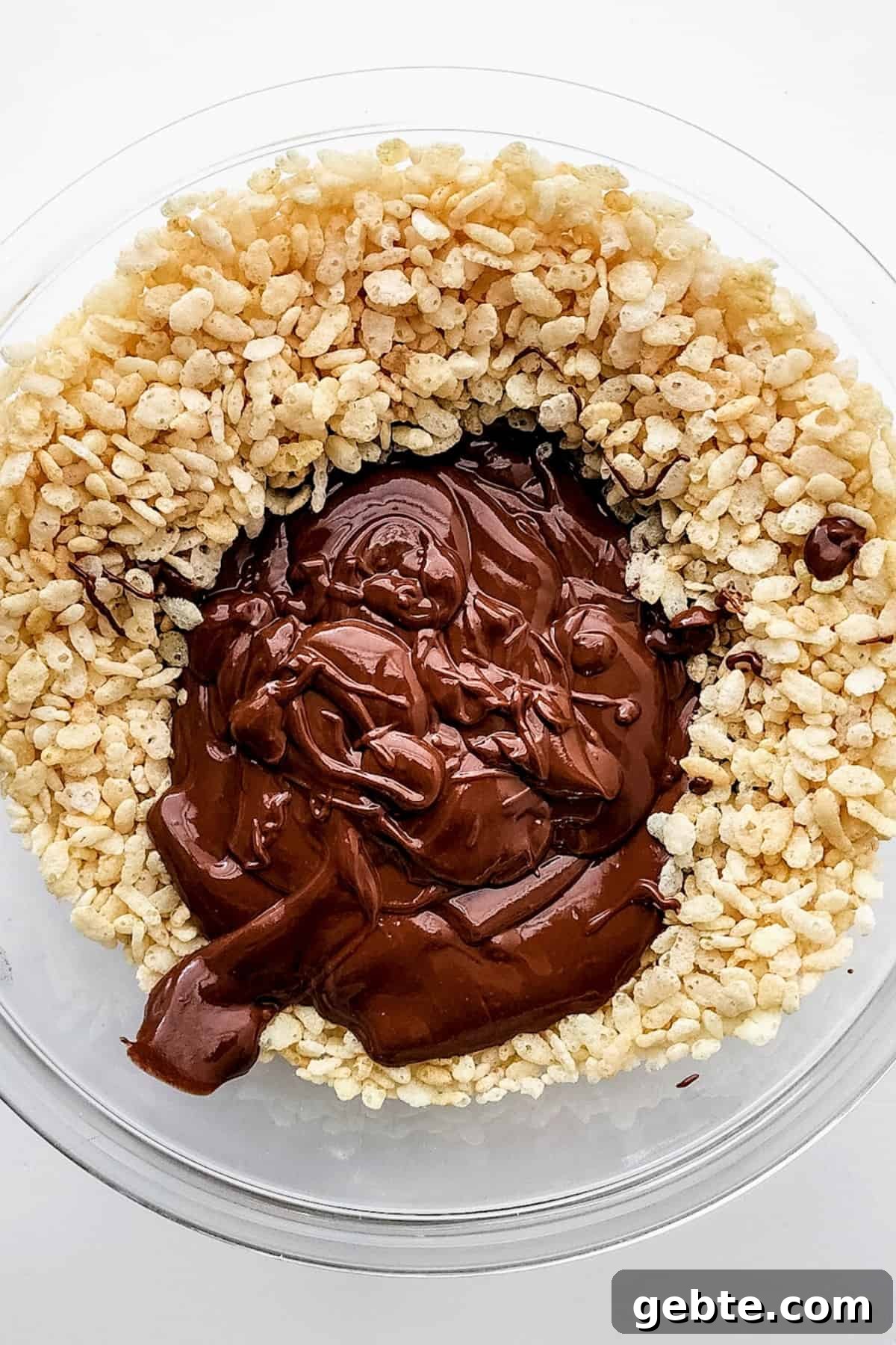 Melted chocolate poured over crisped rice cereal.