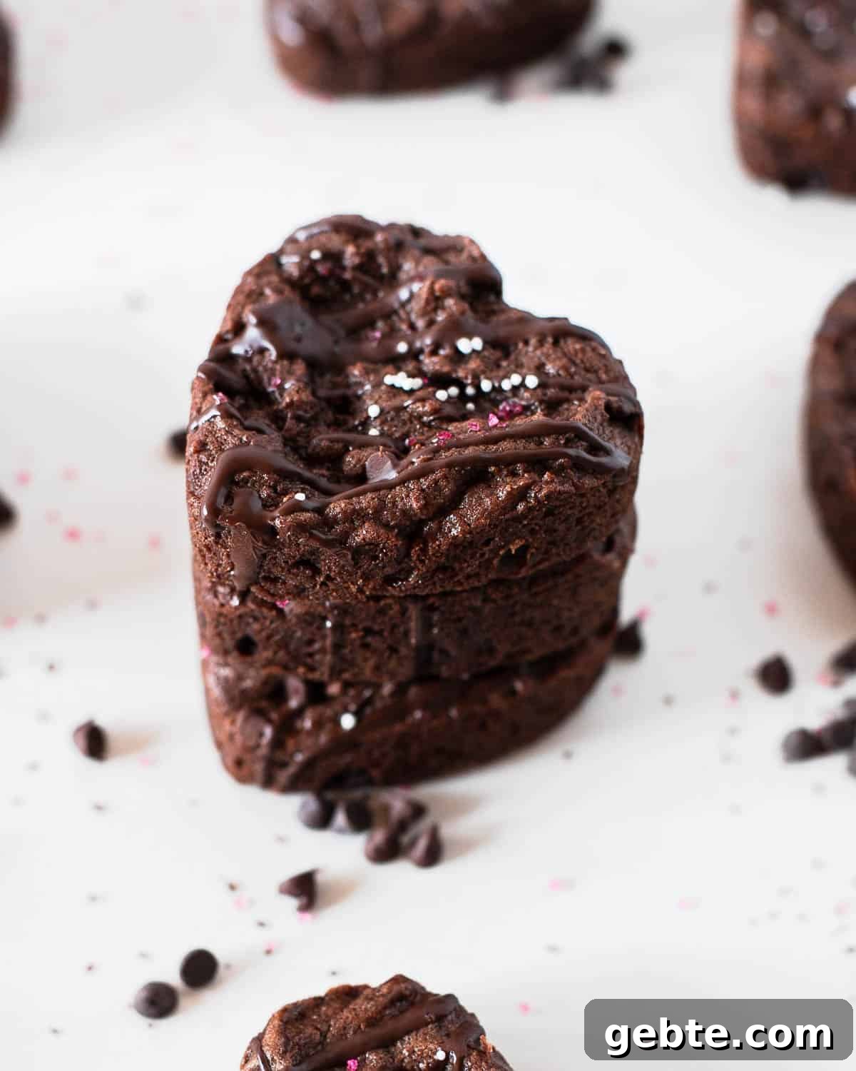 three brownies from the brownie hearts recipe stacked on top of each other