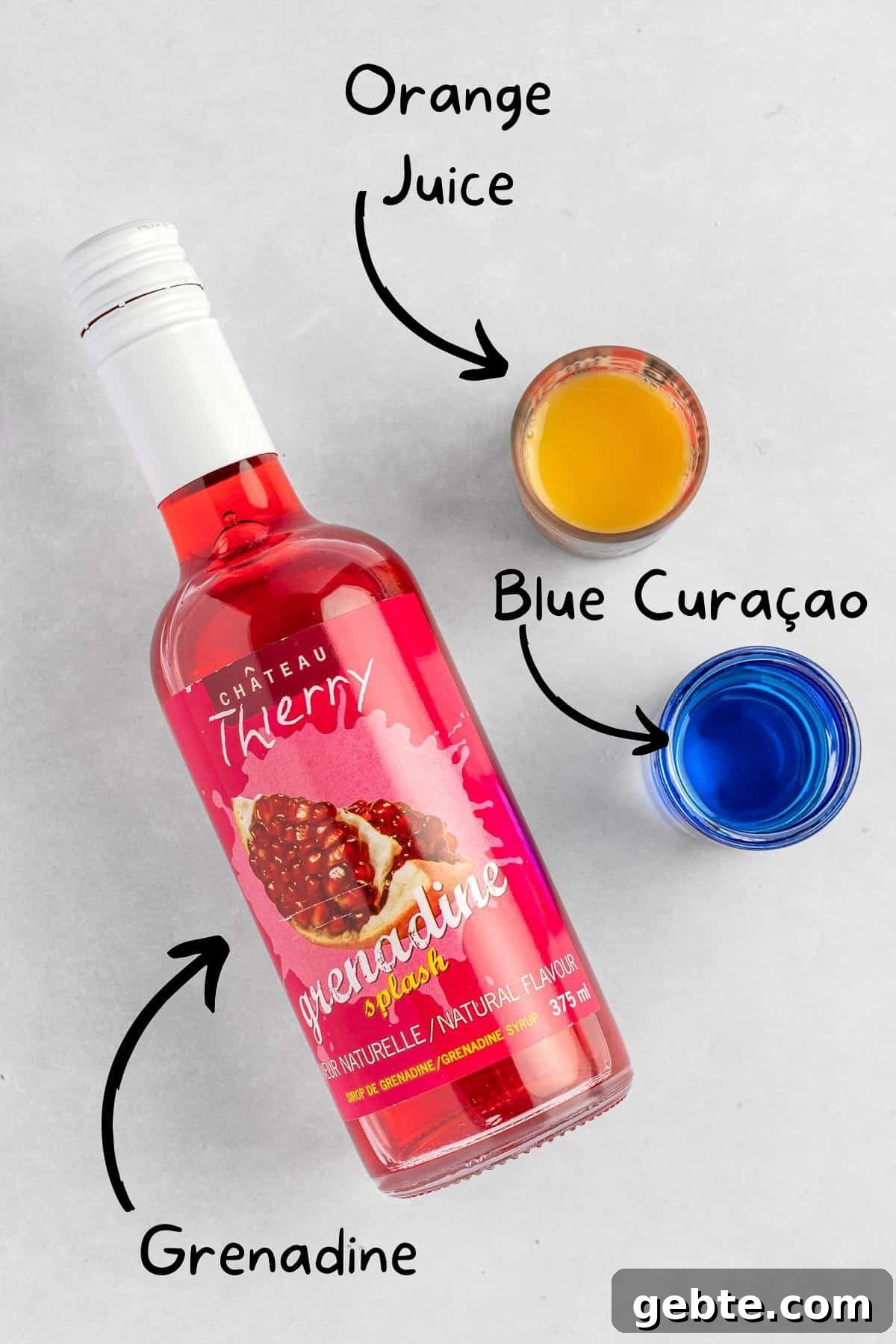 The ingredients needed to make the rainbow shots.