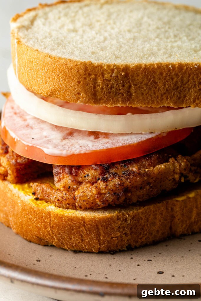 pork chop sandwich on a plate